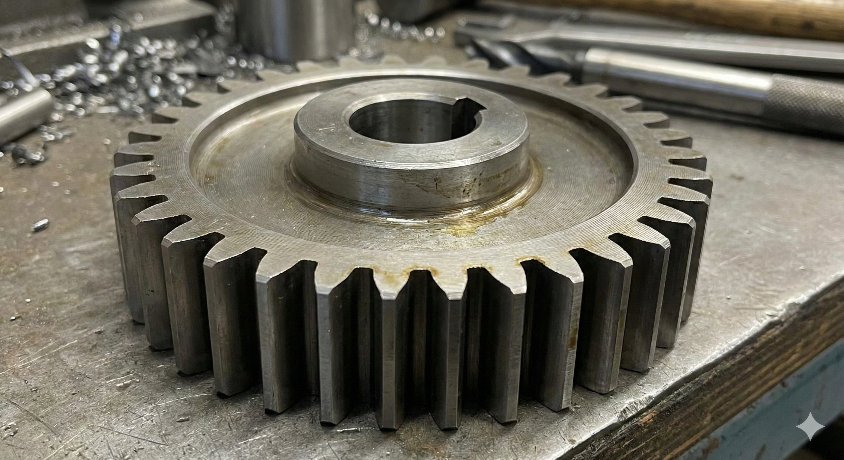 Engranajes rectos industriales de transmisión de potencia mostrando dientes paralelos