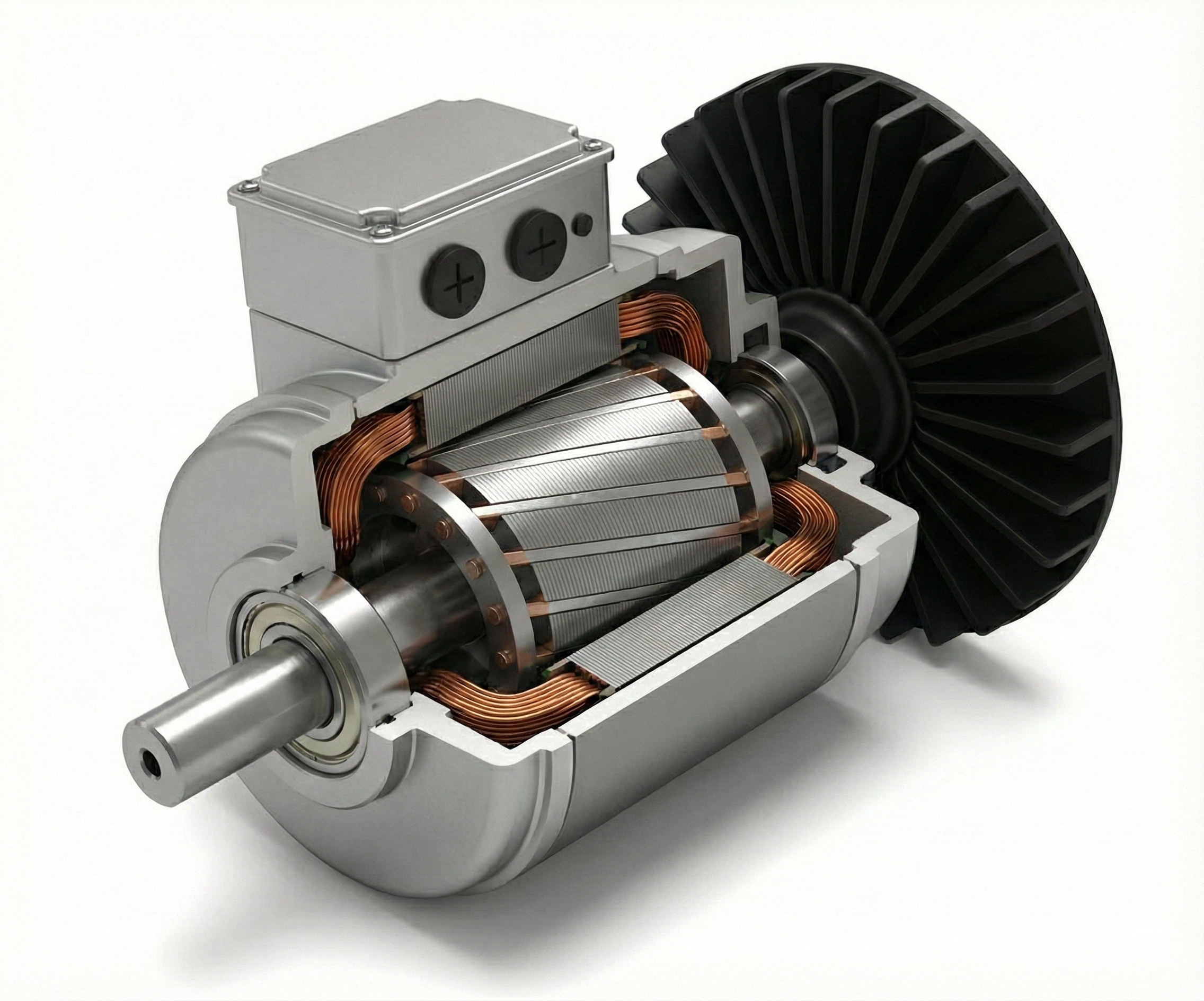 Corte transversal de un motor eléctrico de inducción tipo jaula de ardilla
